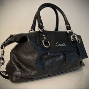 Black leather satchel; Used twice and in excellent condition.